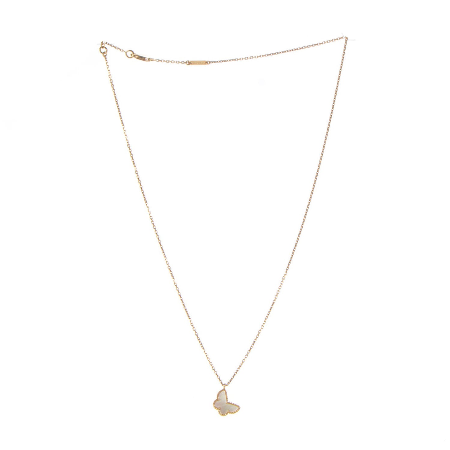 18K Yellow Gold Mother of Pearl Sweet Alhambra Butterfly Pendant Necklace