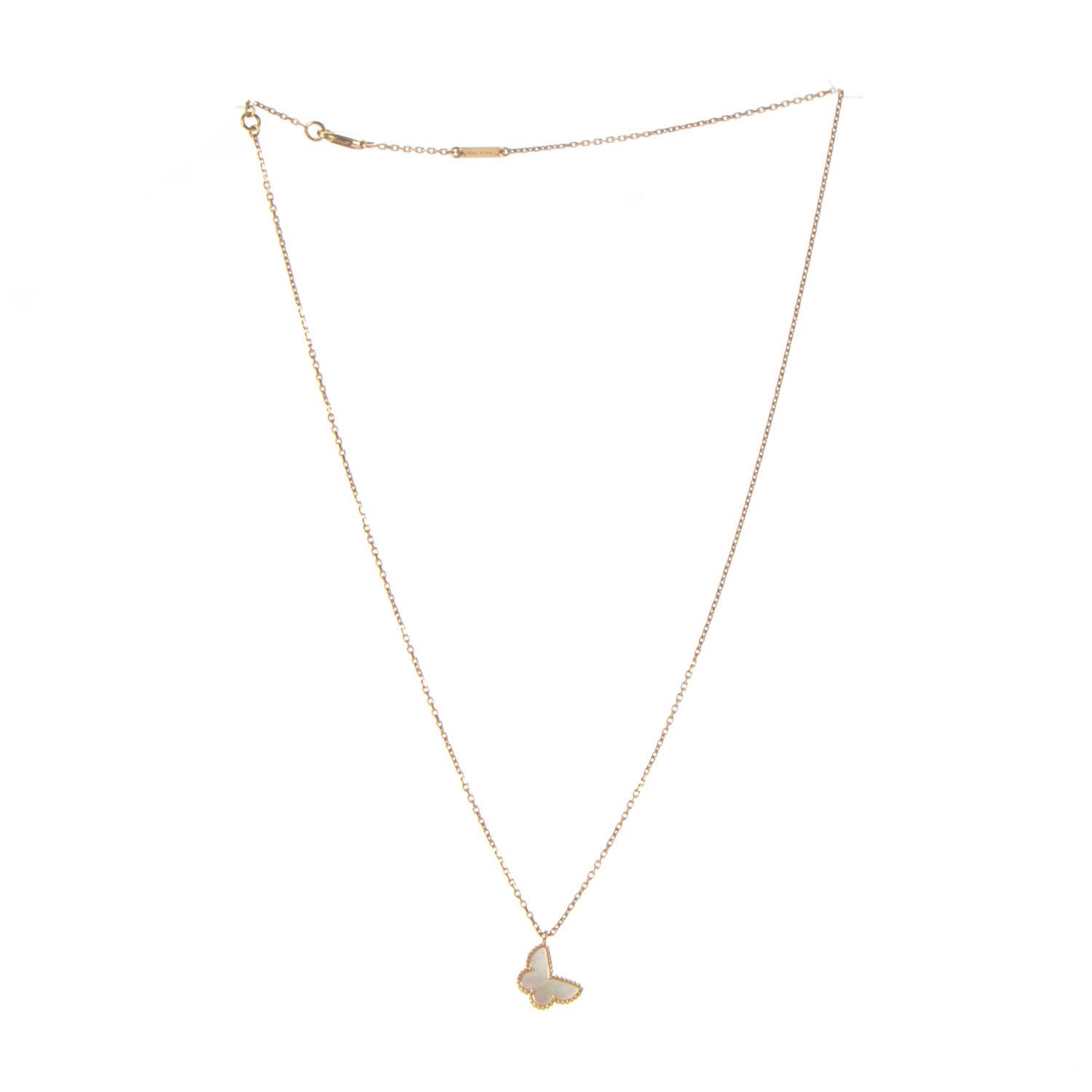 Van Cleef & Arpels 18K Yellow Gold Mother of Pearl Sweet Alhambra Butterfly Pendant Necklace 4 of 7