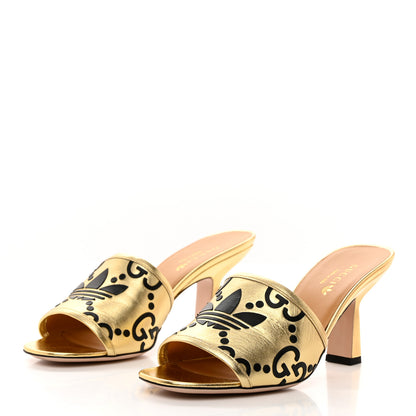 Gucci X ADIDAS Nappa Silk Charlotte Monogram Jumbo GG Trefoil 75mm Slide Sandals 37.5 King Gold Black 3 of 9