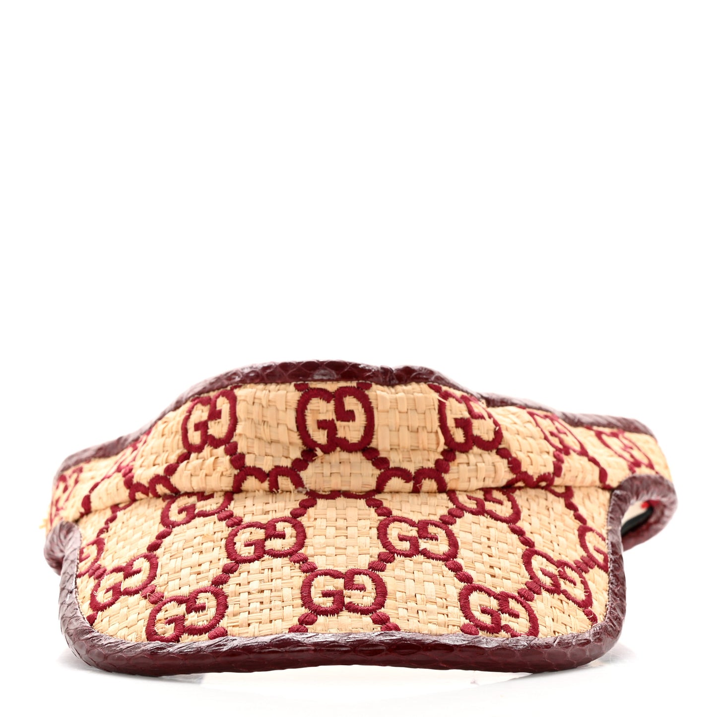 Raffia Elaphe GG Monogram Embroidered Afraa Visor M Ivory Bordeaux