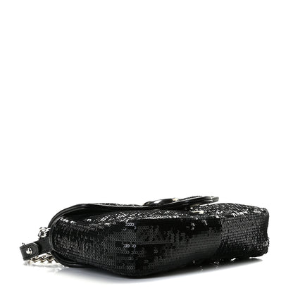 Gucci Sequin Matelasse Diagonal Mini GG Marmont Shoulder Bag Black 4 of 11