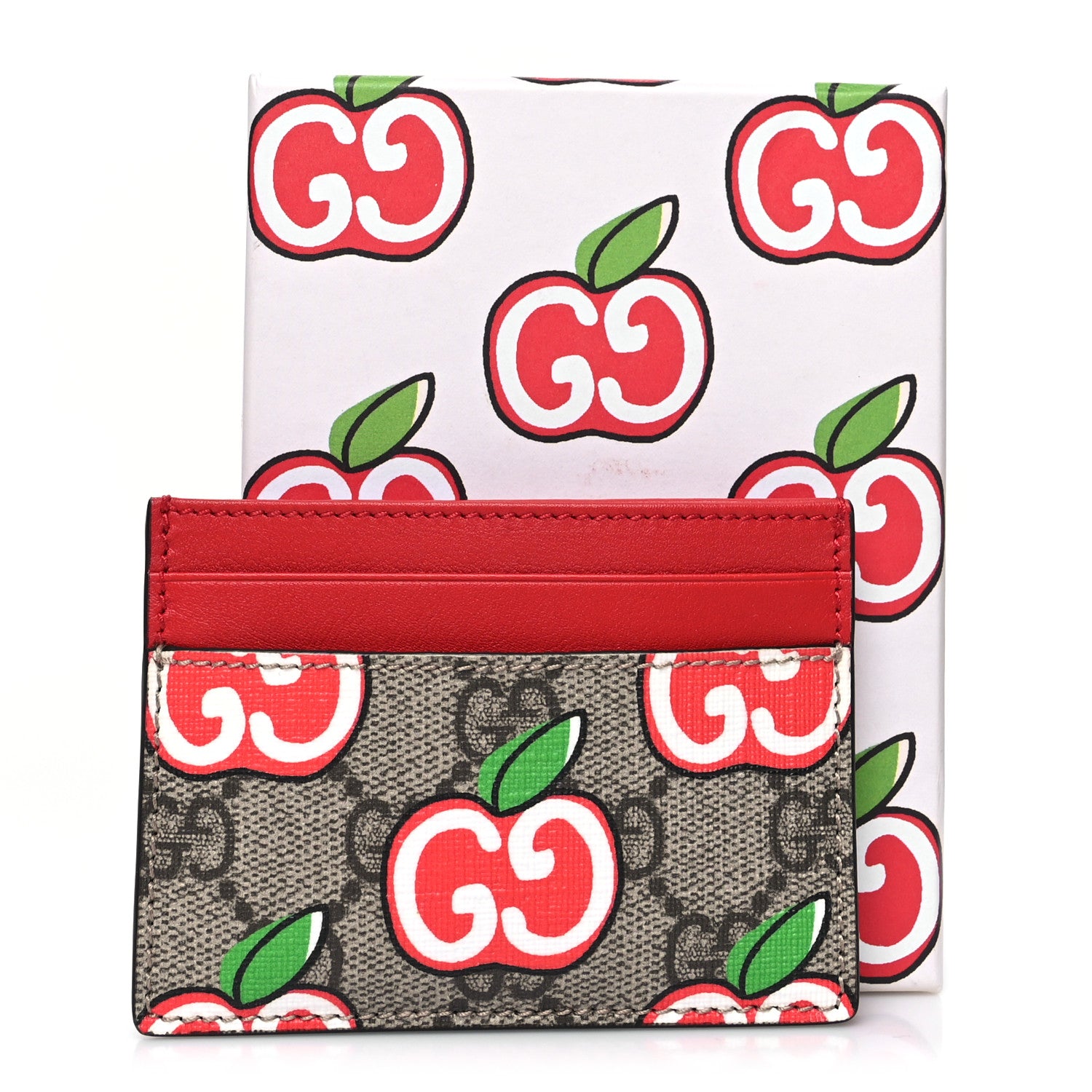 Gucci GG Supreme Monogram Apple Card Holder Beige Multicolor Lobster Red 8 of 8