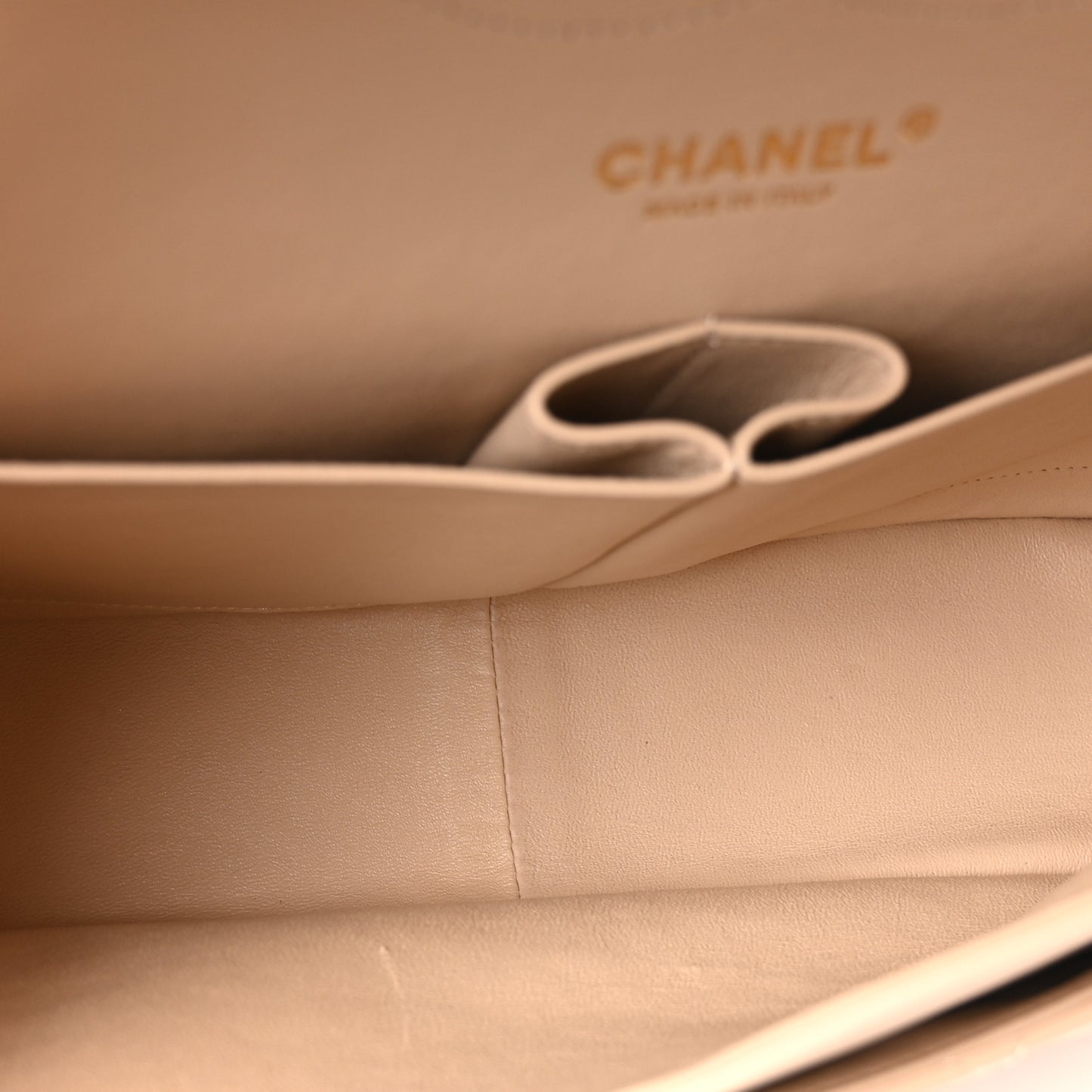 Lambskin Quilted Jumbo Double Flap Beige