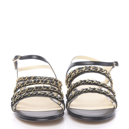 Chanel Calfskin Chain Flat Sandals 37.5 Black 2 of 8