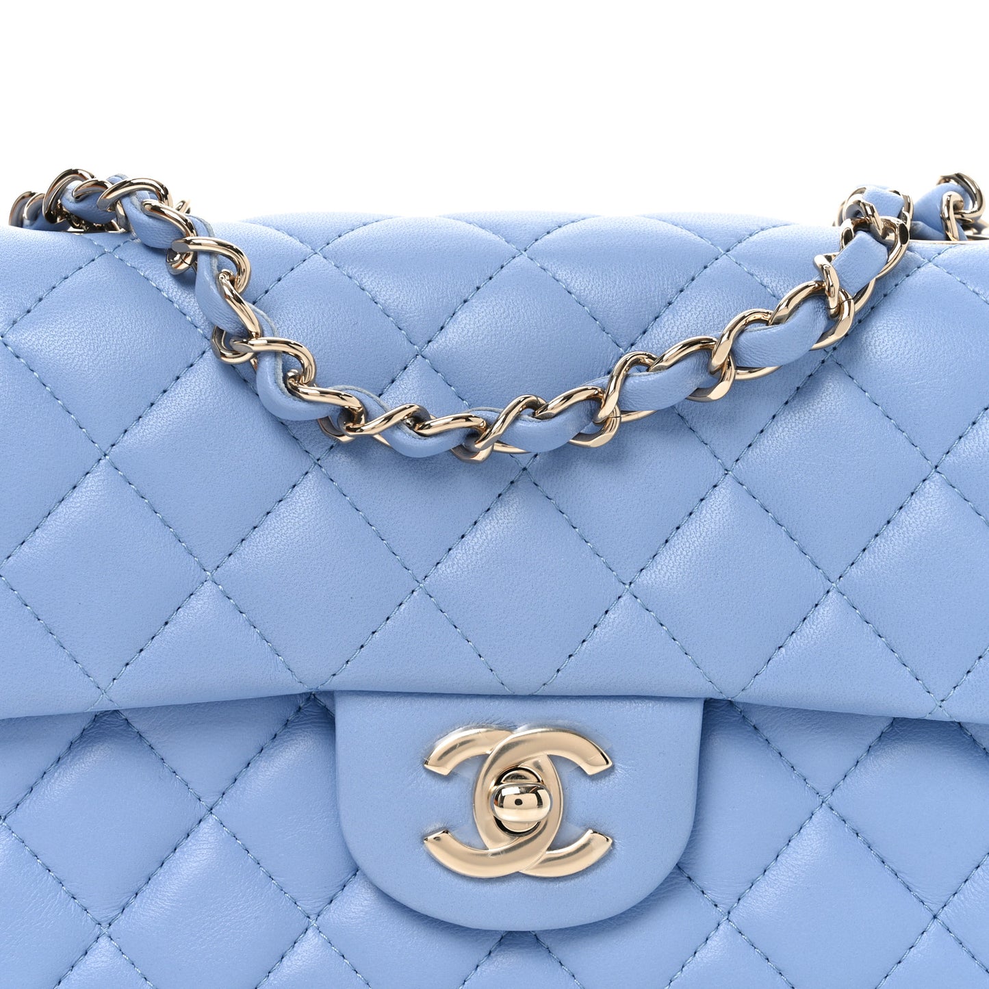 Lambskin Quilted Mini Rectangular Flap Light Blue