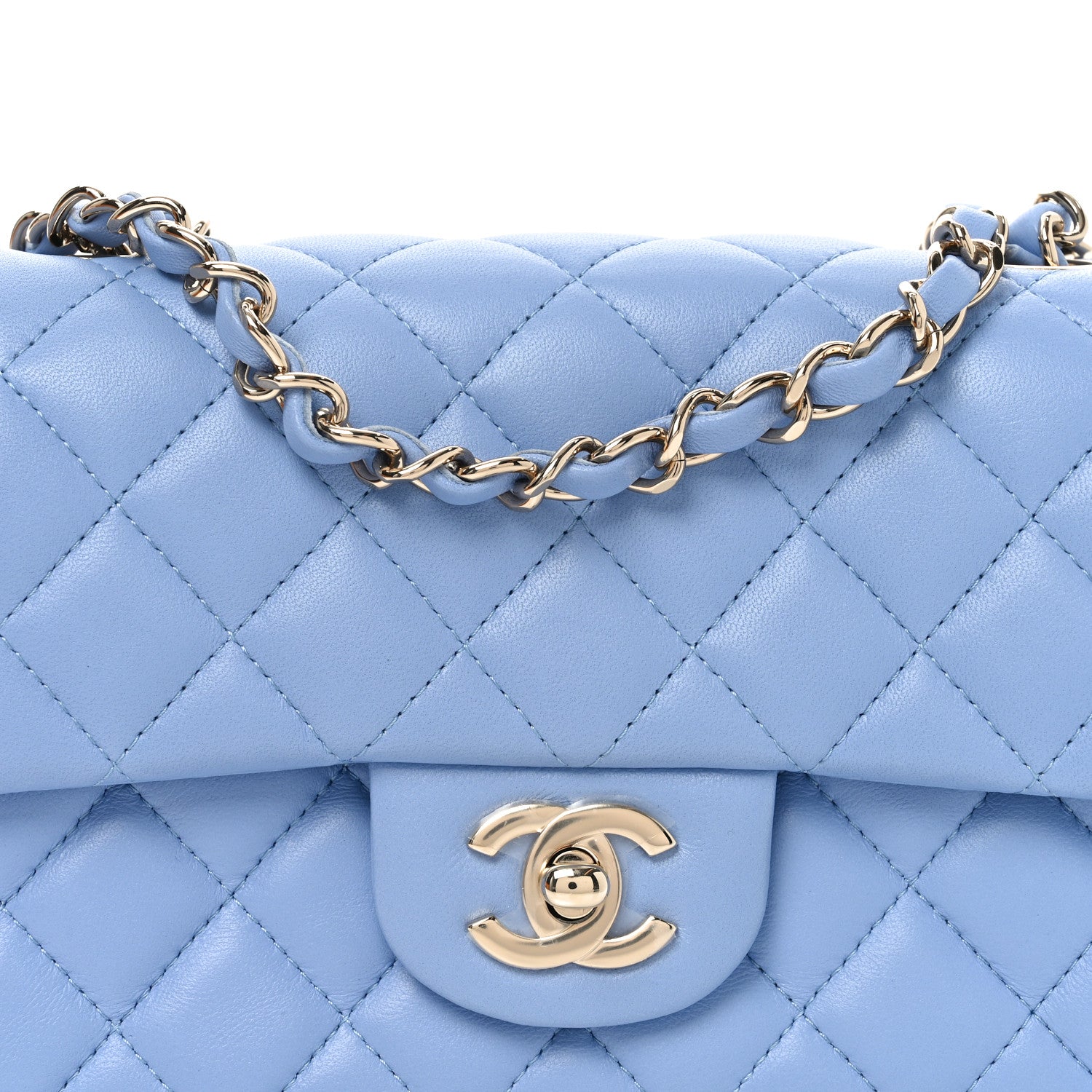 Chanel Lambskin Quilted Mini Rectangular Flap Light Blue 8 of 11