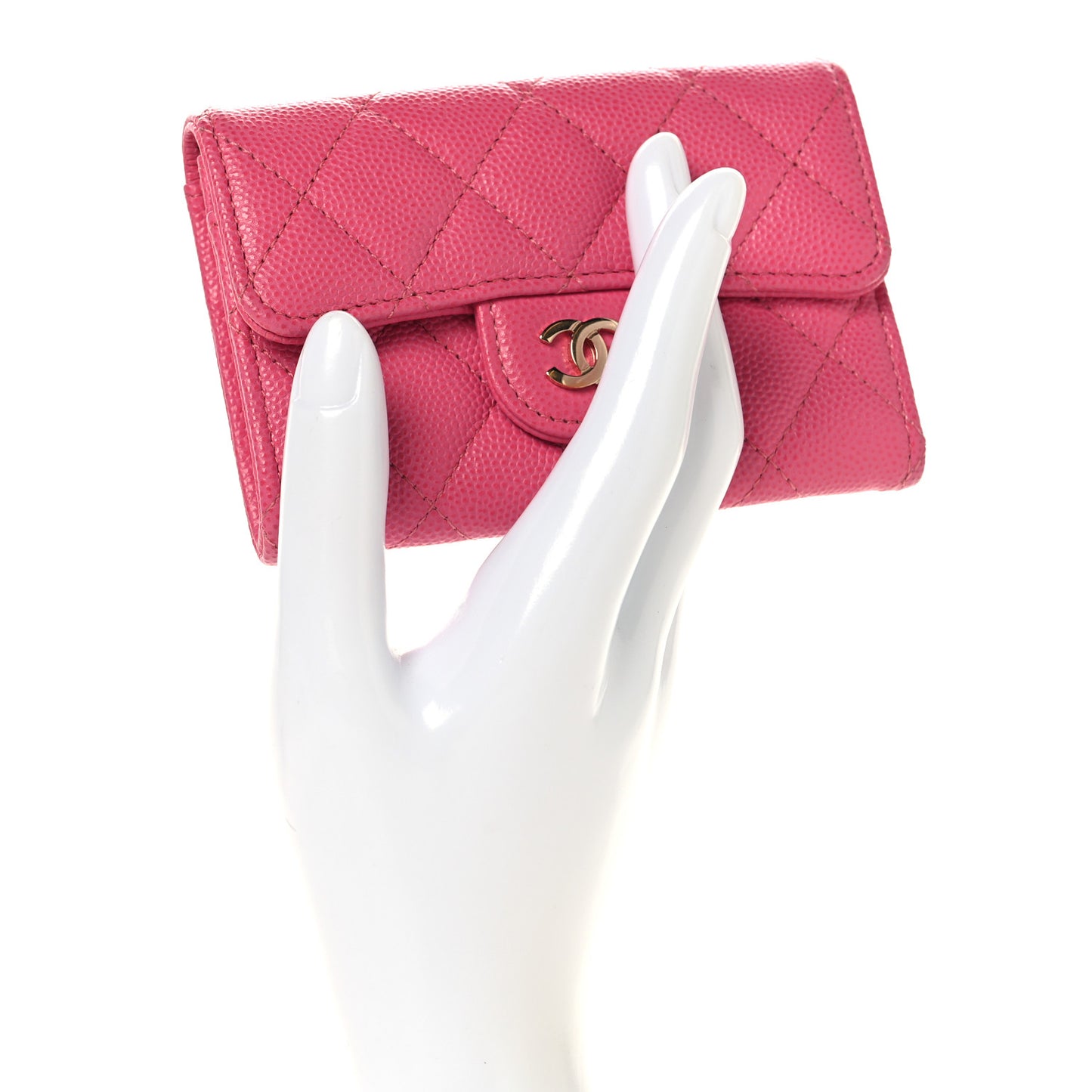 Caviar Quilted Flap Card Holder Wallet Pink