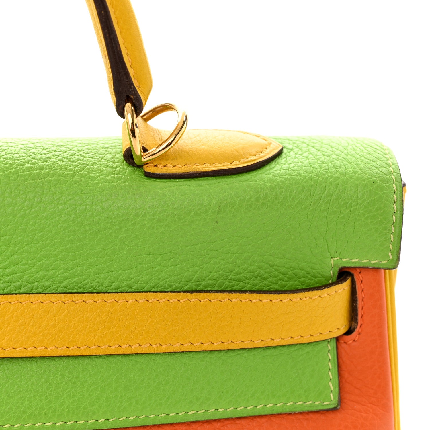 Hermes Taurillon Clemence Tri-Color Kelly Retourne 35 Orange Vert Cru Jaune 14 of 15