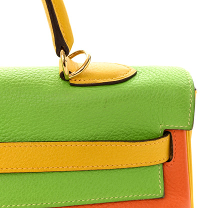 Hermes Taurillon Clemence Tri-Color Kelly Retourne 35 Orange Vert Cru Jaune 14 of 15