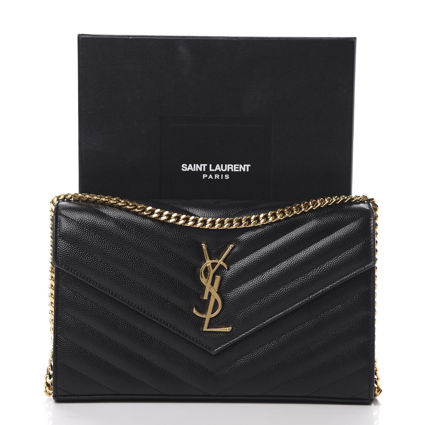 Grain De Poudre Matelasse Chevron Monogram Chain Wallet Black
