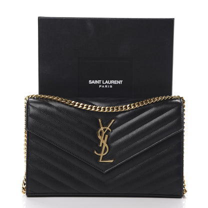 Saint Laurent Grain De Poudre Matelasse Chevron Monogram Chain Wallet Black 17 of 17