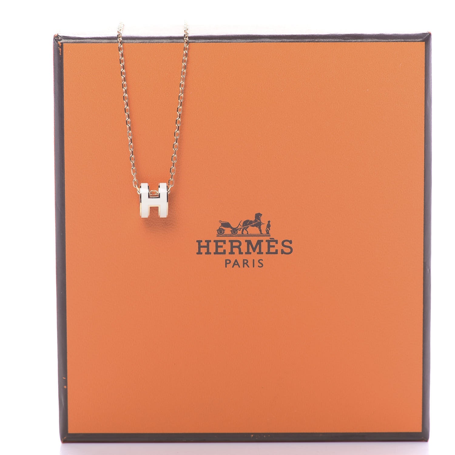 Hermes Lacquered Rose Gold Mini Pop H Pendant Necklace White 6 of 6