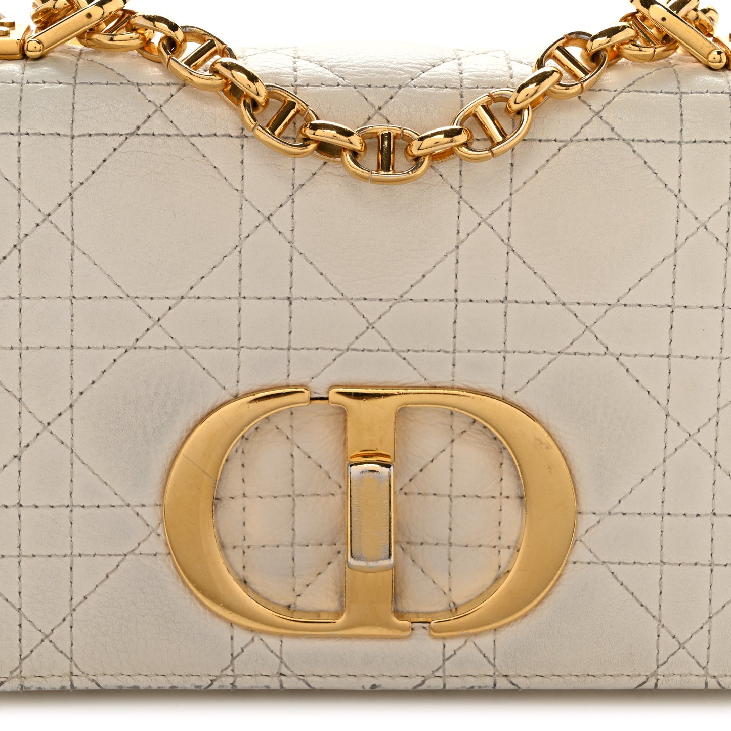 Calfskin Cannage Small Caro Bag Ivory