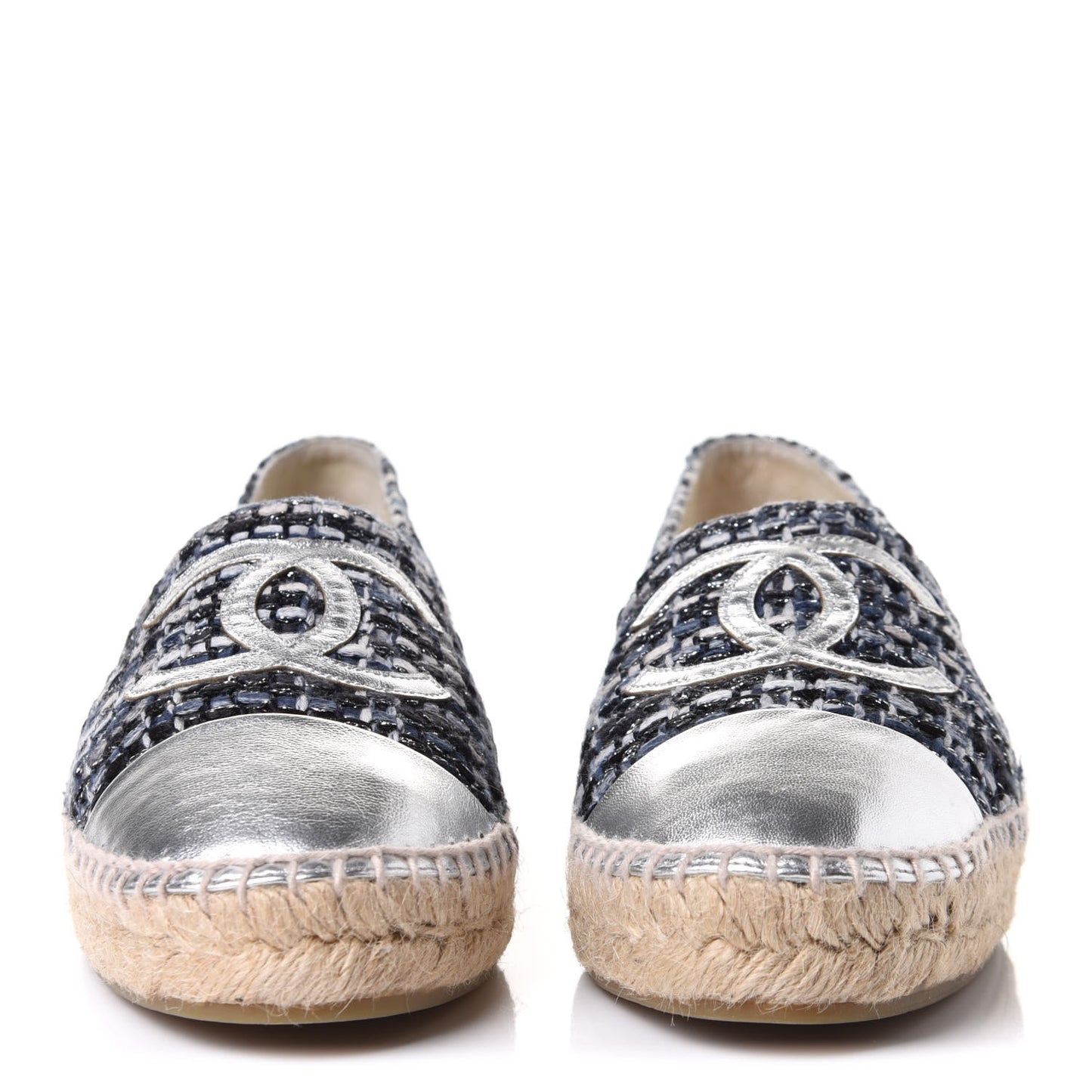 Metallic Tweed Lambskin CC Espadrilles 38 Blue Black Silver