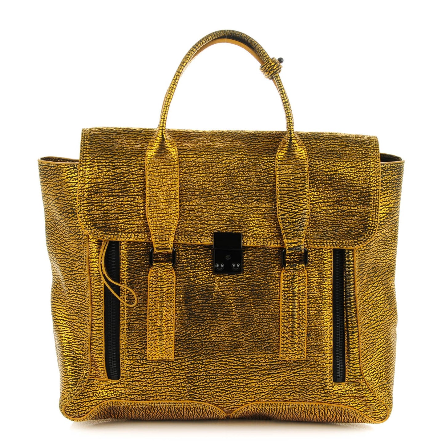 3.1 Metallic Textured Calfskin Large Pashli Satchel Gold