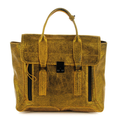 3.1 Phillip Lim 3.1 Metallic Textured Calfskin Large Pashli Satchel Gold 1 of 8