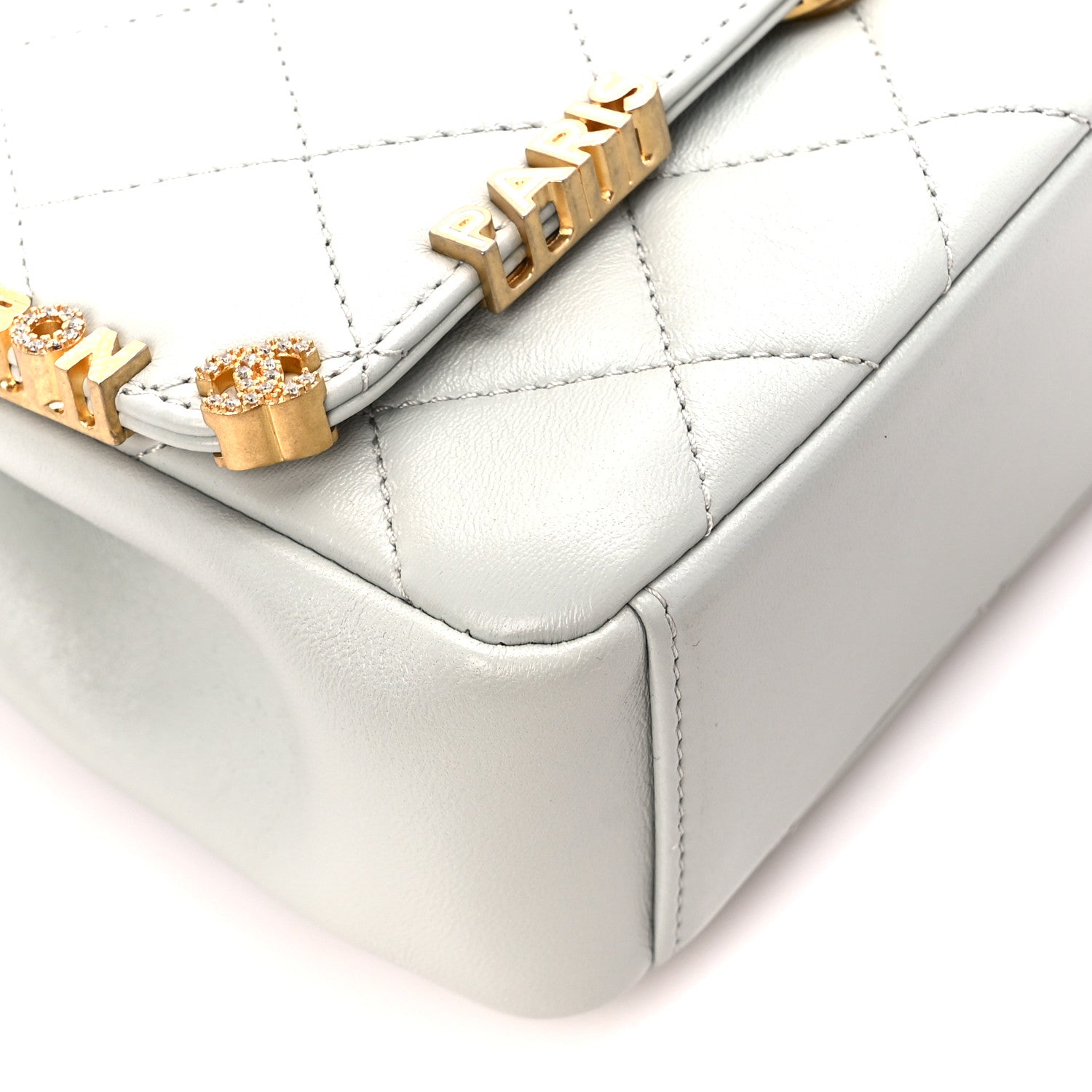 Chanel Lambskin Enamel Strass Quilted Mini Paris Monaco Flap Light Grey 9 of 10
