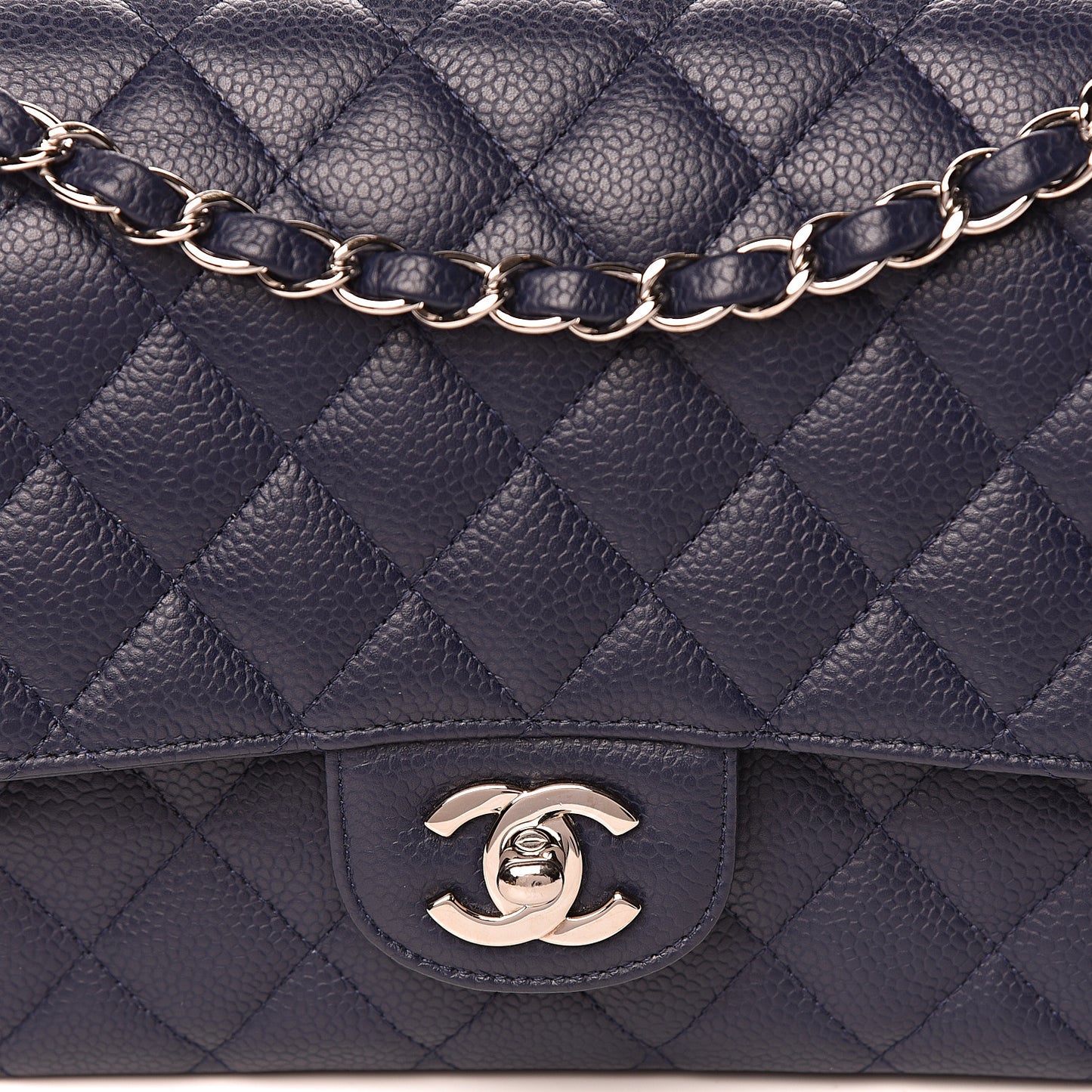 Caviar Quilted Medium Double Flap Navy
