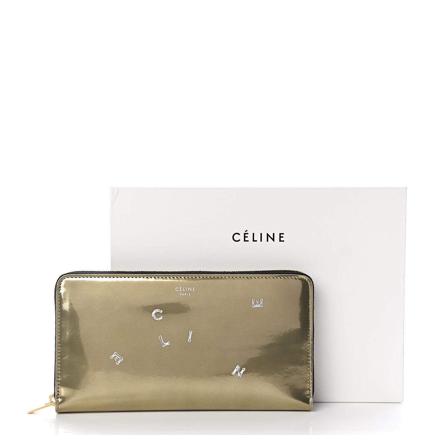 Metallic Spazzolato Calfskin Large Alphabet Zip Around Multifunction Wallet Gold