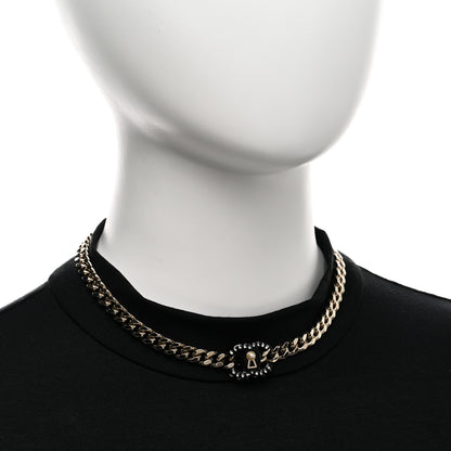 Chanel Crystal Pearl CC Lock Short Necklace Gold Black 2 of 6