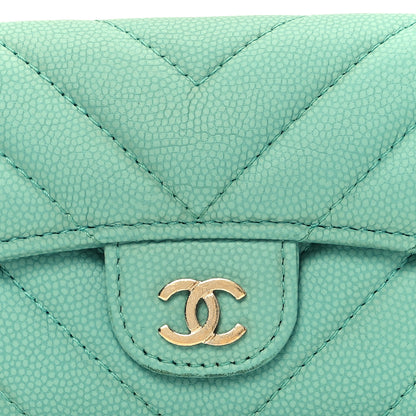 Chanel Caviar Flat Chevron Quilted Flap Card Holder Green 9 of 10