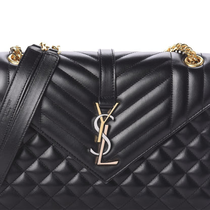 Saint Laurent Grain De Poudre Textured Mixed Matelasse Triquilt Medium Monogram Satchel Black 7 of 9