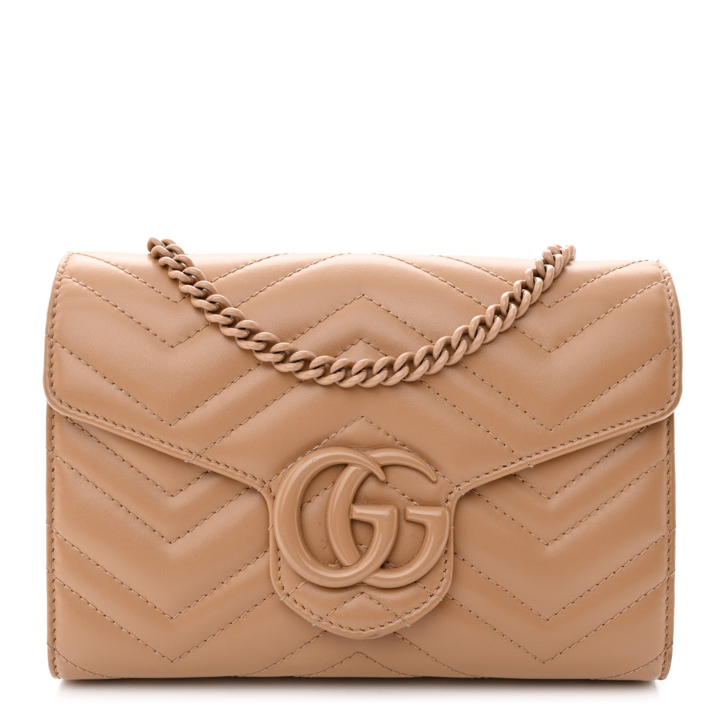 Calfskin Matelasse Monochrome GG Marmont Chain Wallet Camelia