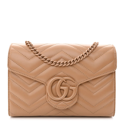 Gucci Calfskin Matelasse Monochrome GG Marmont Chain Wallet Camelia 1 of 14