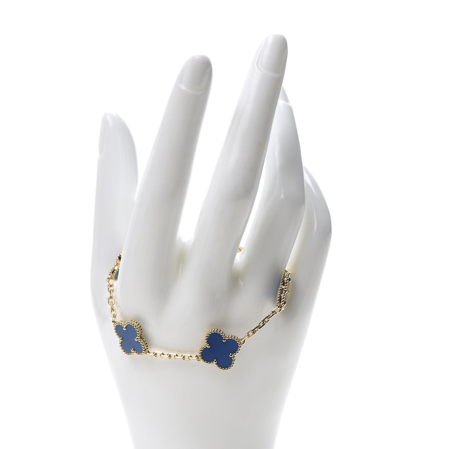 18K Yellow Gold Blue Agate 5 Motifs Vintage Alhambra Bracelet