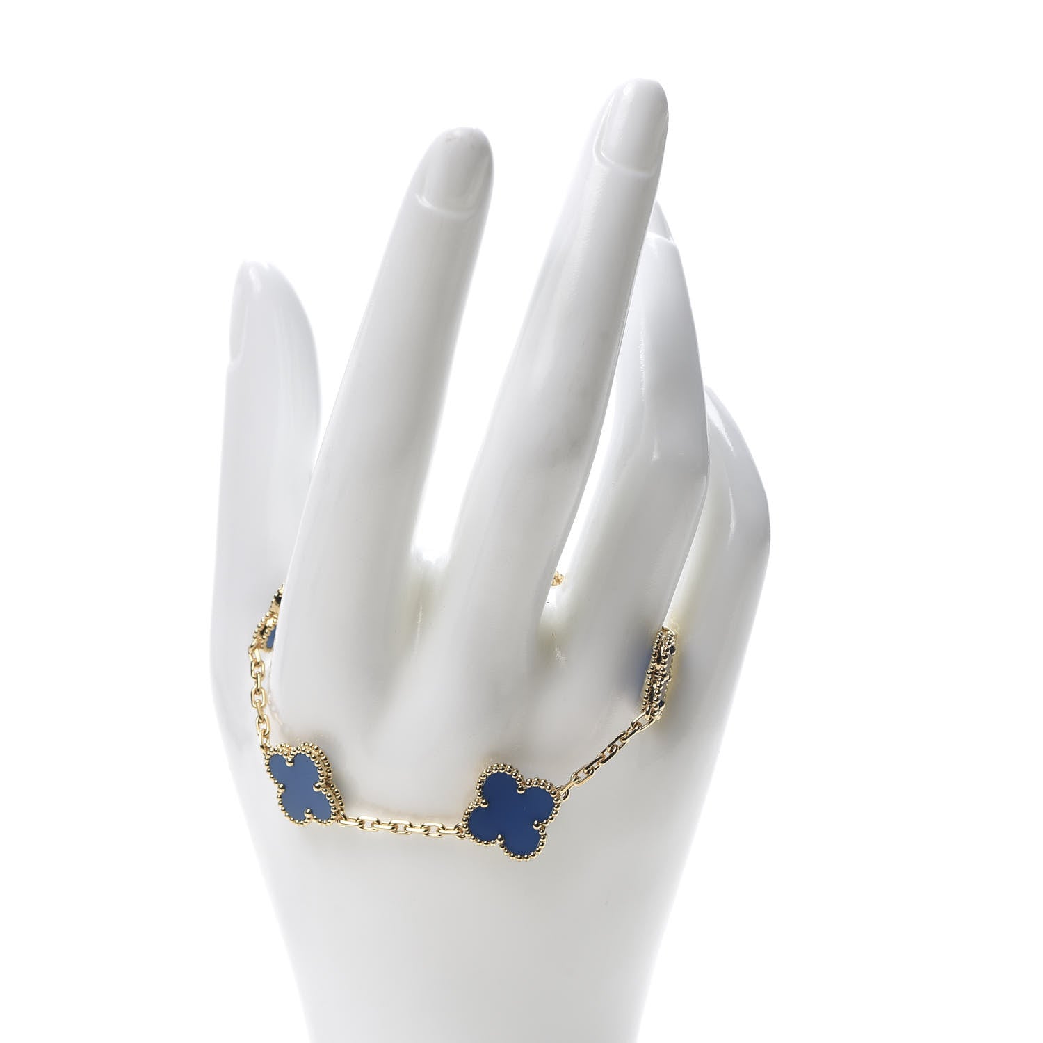 Van Cleef & Arpels 18K Yellow Gold Blue Agate 5 Motifs Vintage Alhambra Bracelet 2 of 7