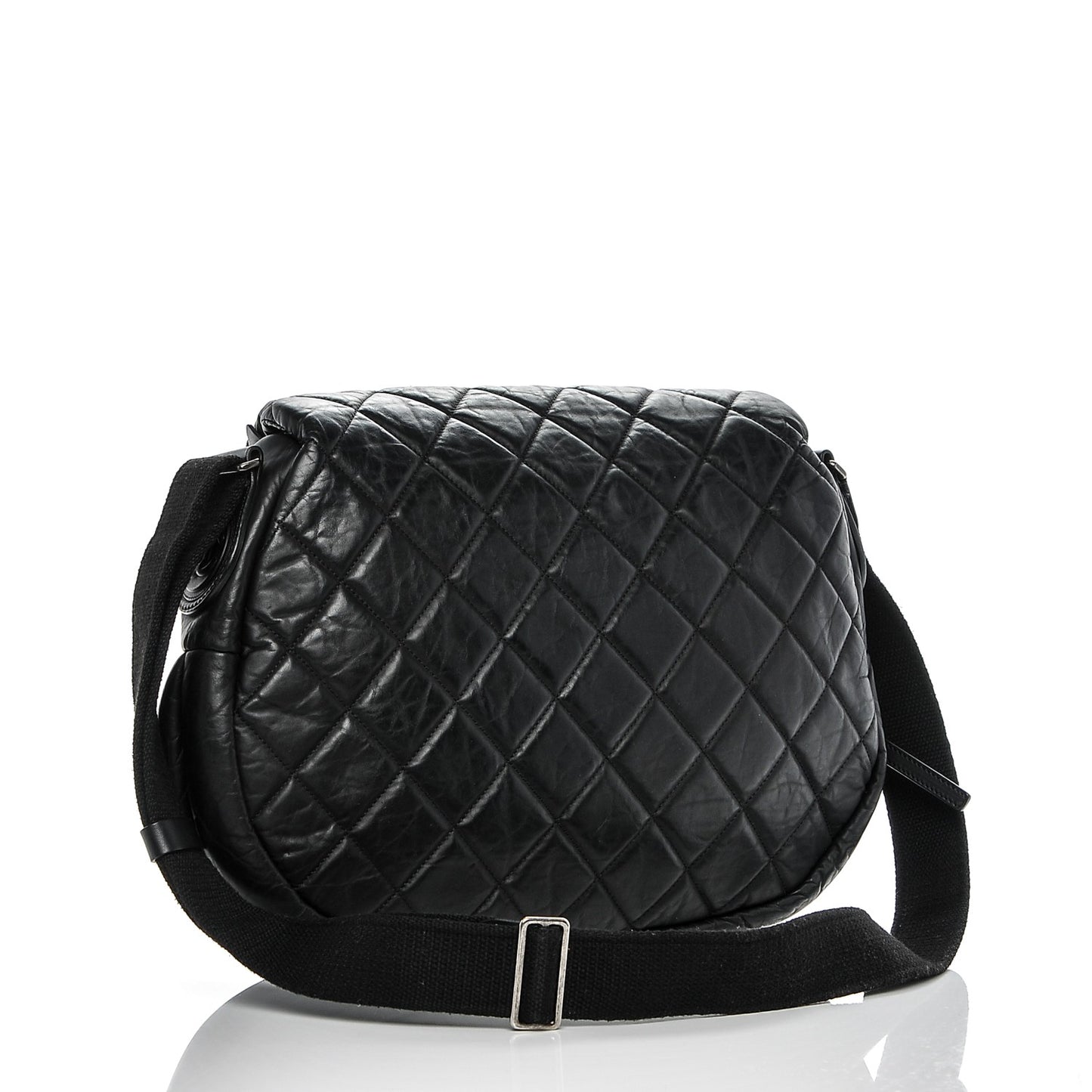 Aged Calfskin Quilted Expandable Messenger Black