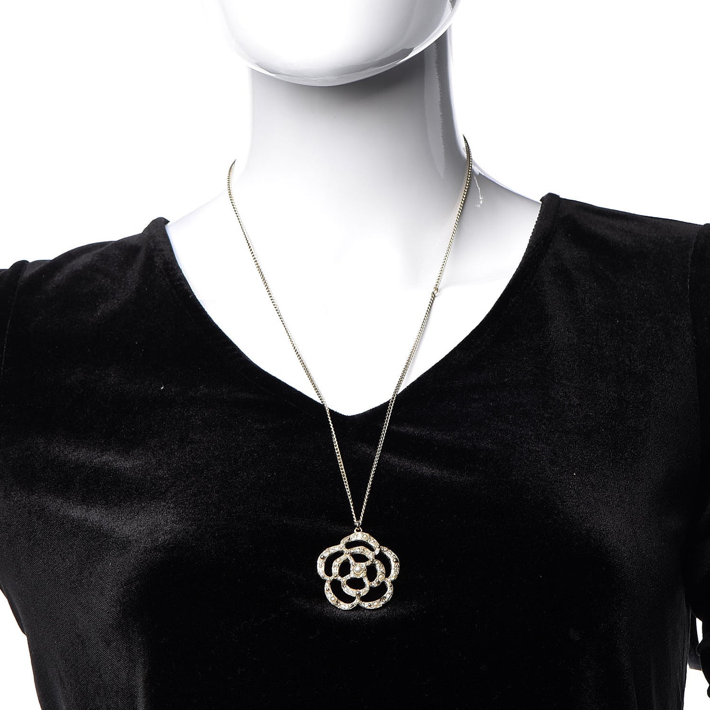Crystal Pearl Camellia Necklace Gold