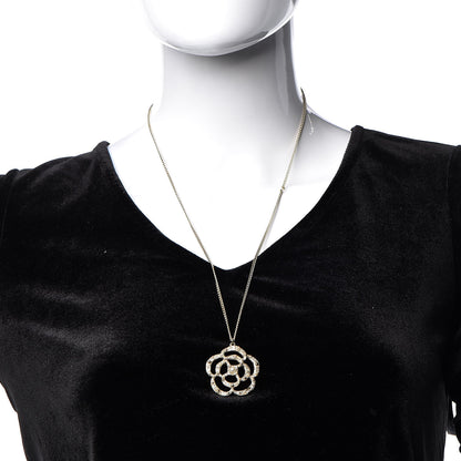 Chanel Crystal Pearl Camellia Necklace Gold 2 of 6