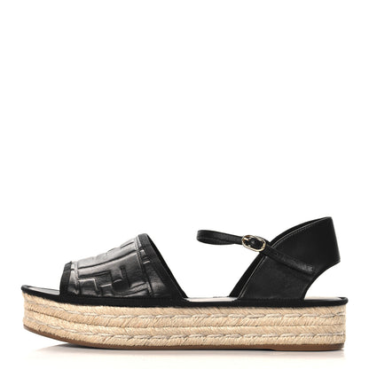 Fendi Nappa FF Embossed Espadrille Platform Sandals 40 Black 1 of 9