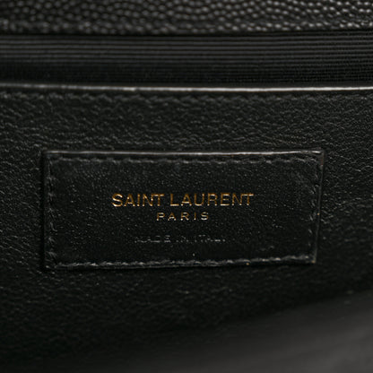 Saint Laurent Grain De Poudre Textured Mixed Matelasse Triquilt Medium Monogram Satchel Black 6 of 12