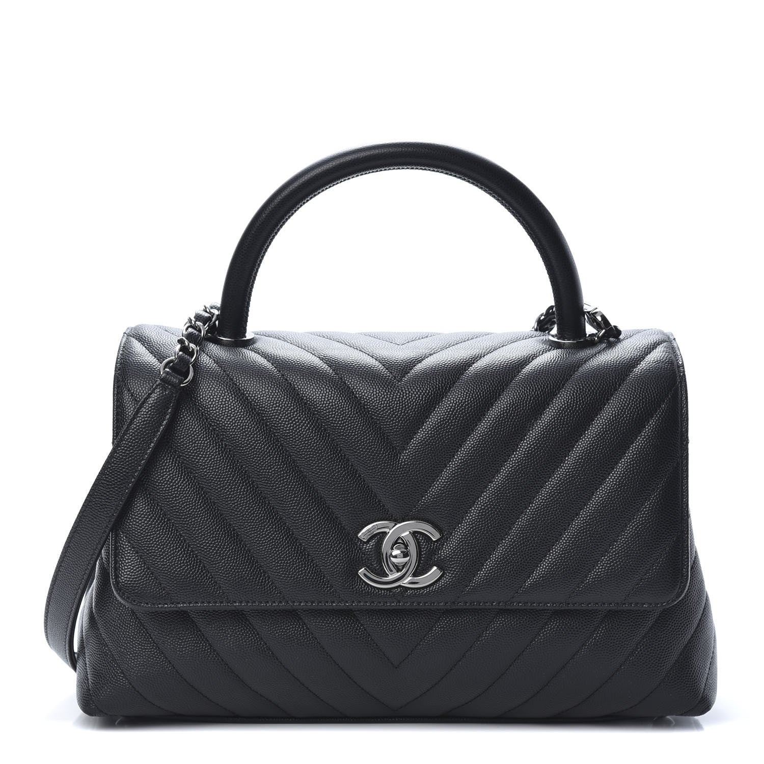 Chanel Caviar Chevron Quilted Small Coco Handle Flap Black 1 of 10