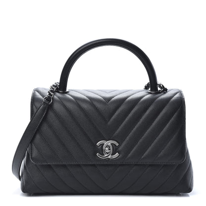 Chanel Caviar Chevron Quilted Small Coco Handle Flap Black 1 of 10