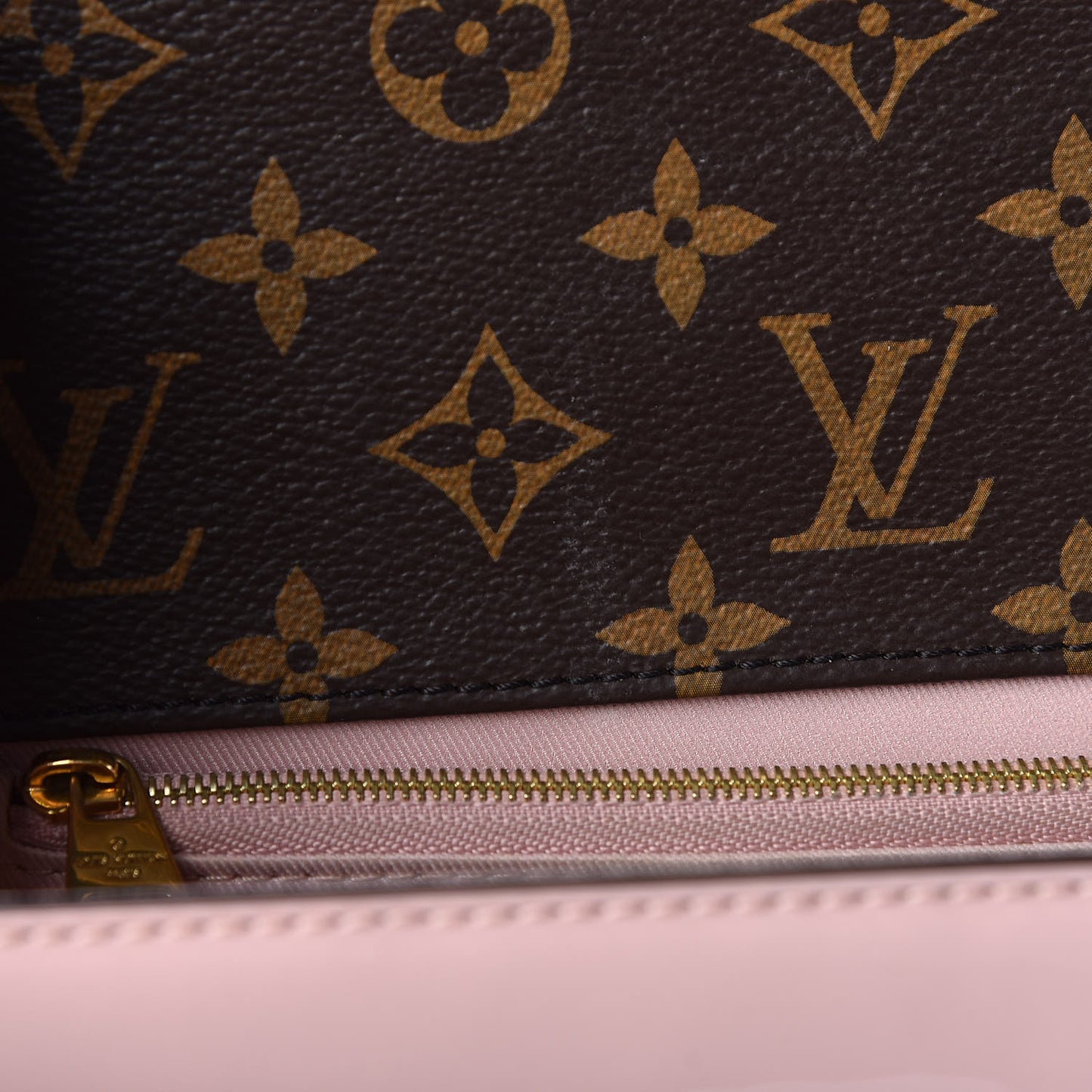 Patent Calfskin Monogram Cherrywood PM Rose Ballerine