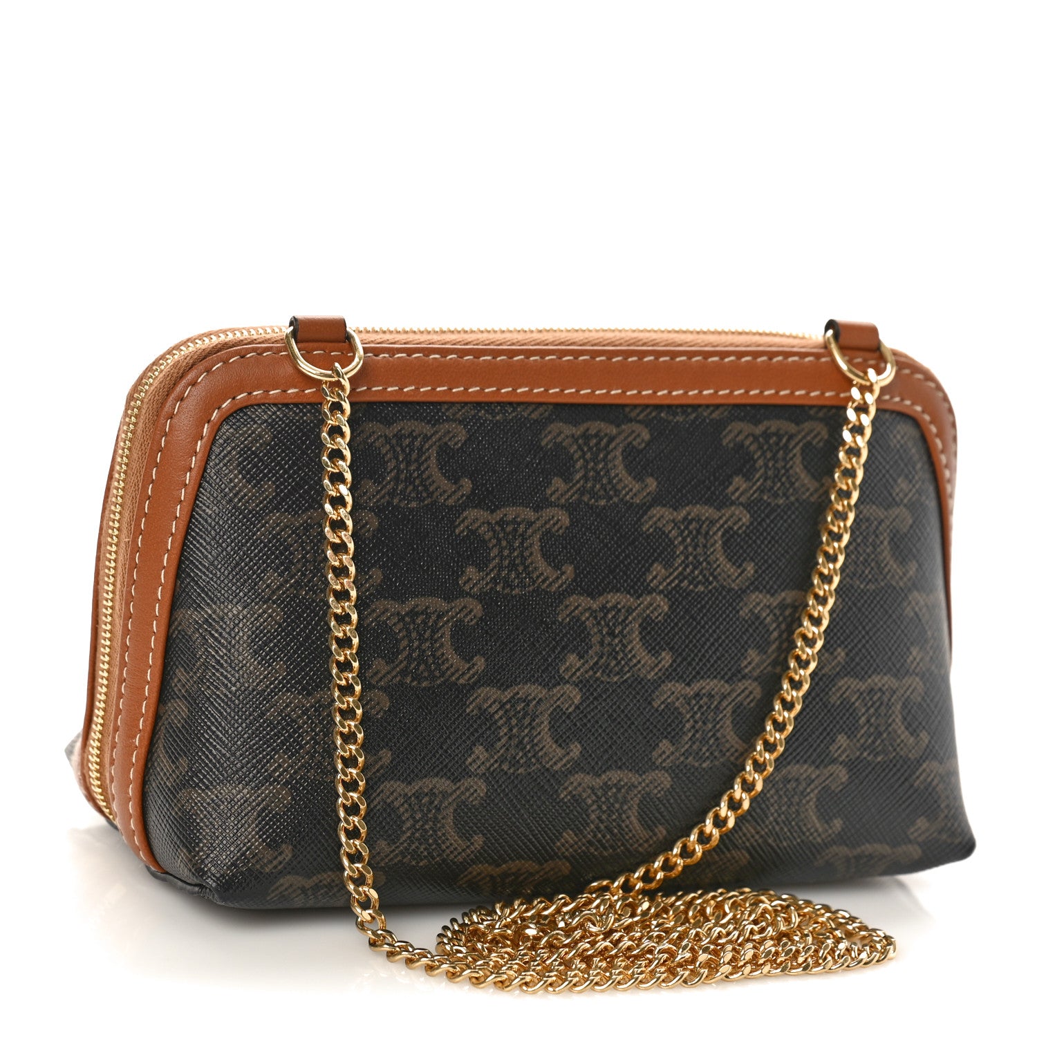 Celine Triomphe Canvas Lambskin Clutch On Chain Tan 2 of 7