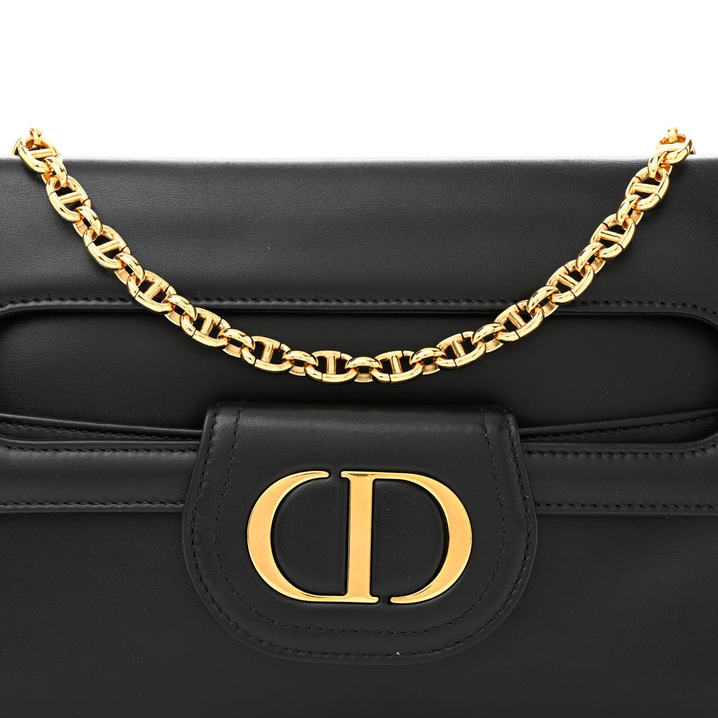 Smooth Calfskin Medium Diordouble Chain Bag Black