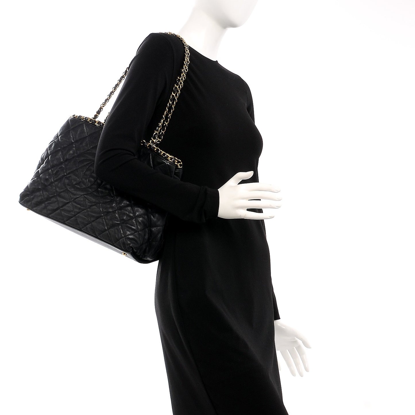 Calfskin Quilted Small Chain Me Tote Black