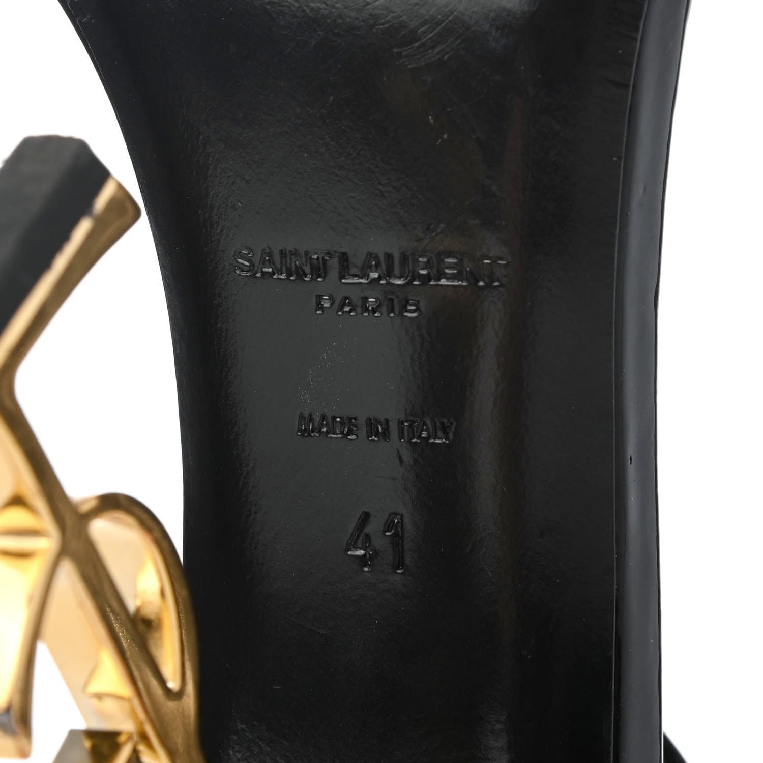 Saint Laurent Patent Calfskin Opyum 110 Sandals 41 Black Gold 6 of 7