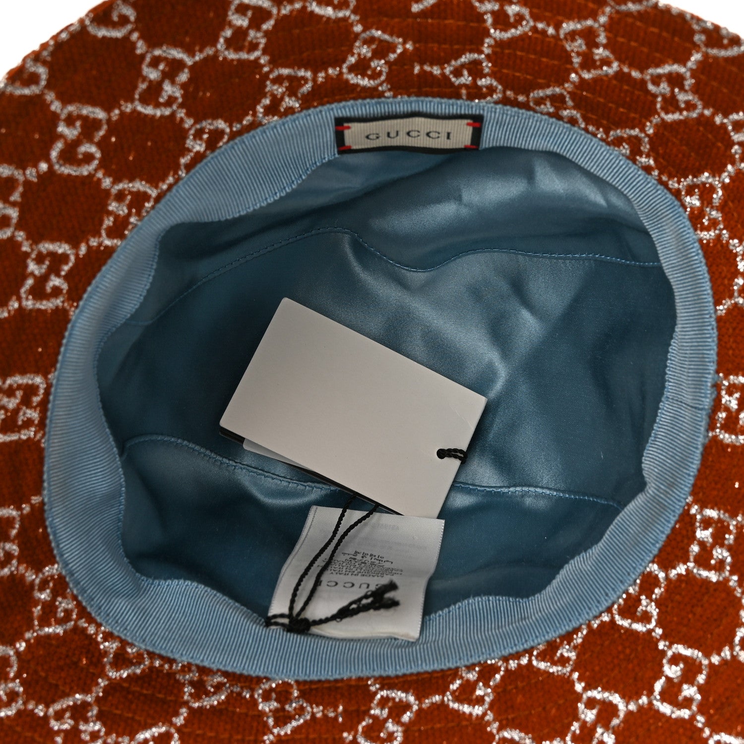 Gucci Canvas Lame GG Monogram Bucket Hat S Burnt Orange Silver 8 of 10