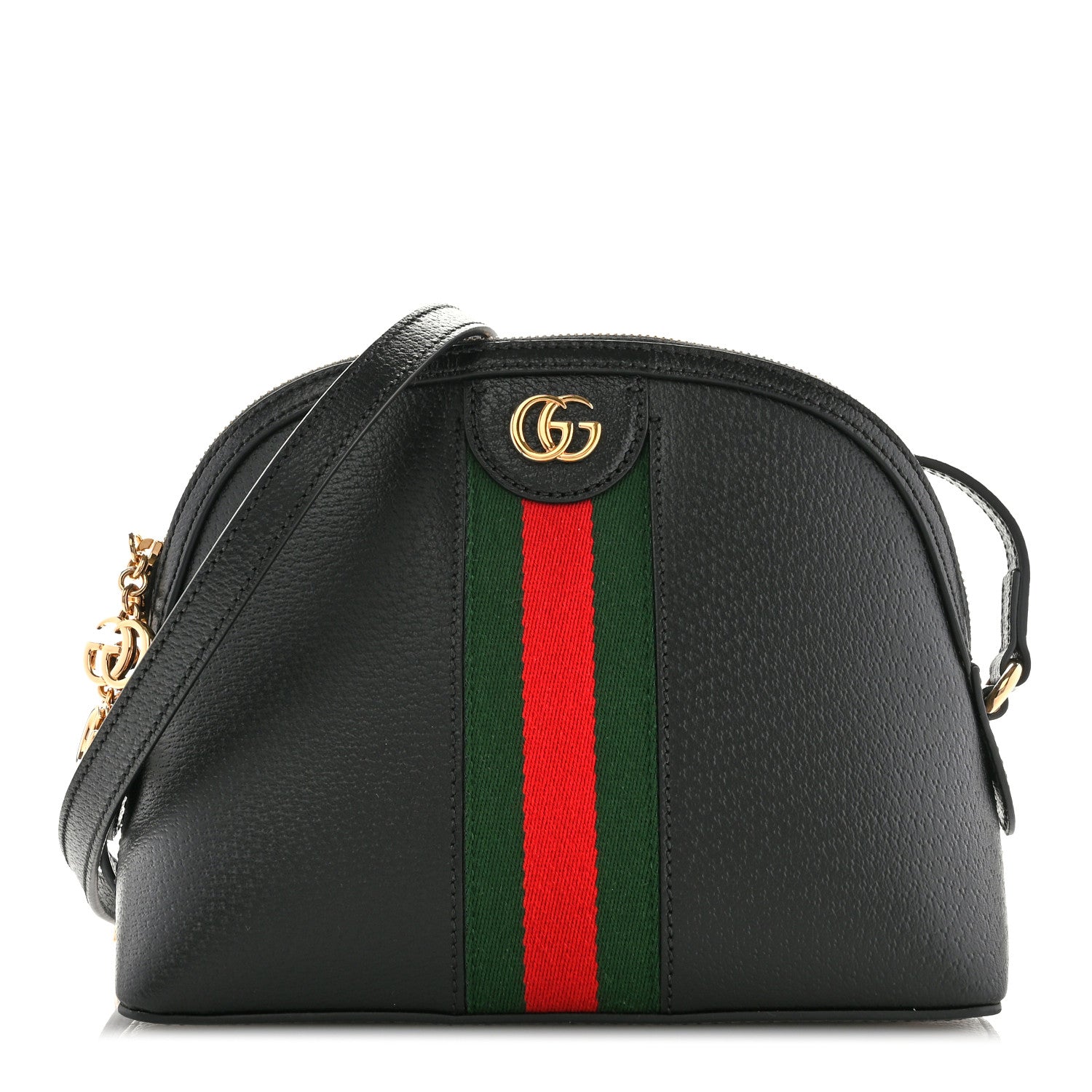 Gucci Calfskin GG Web Small Ophidia Dome Shoulder Bag Black 1 of 11