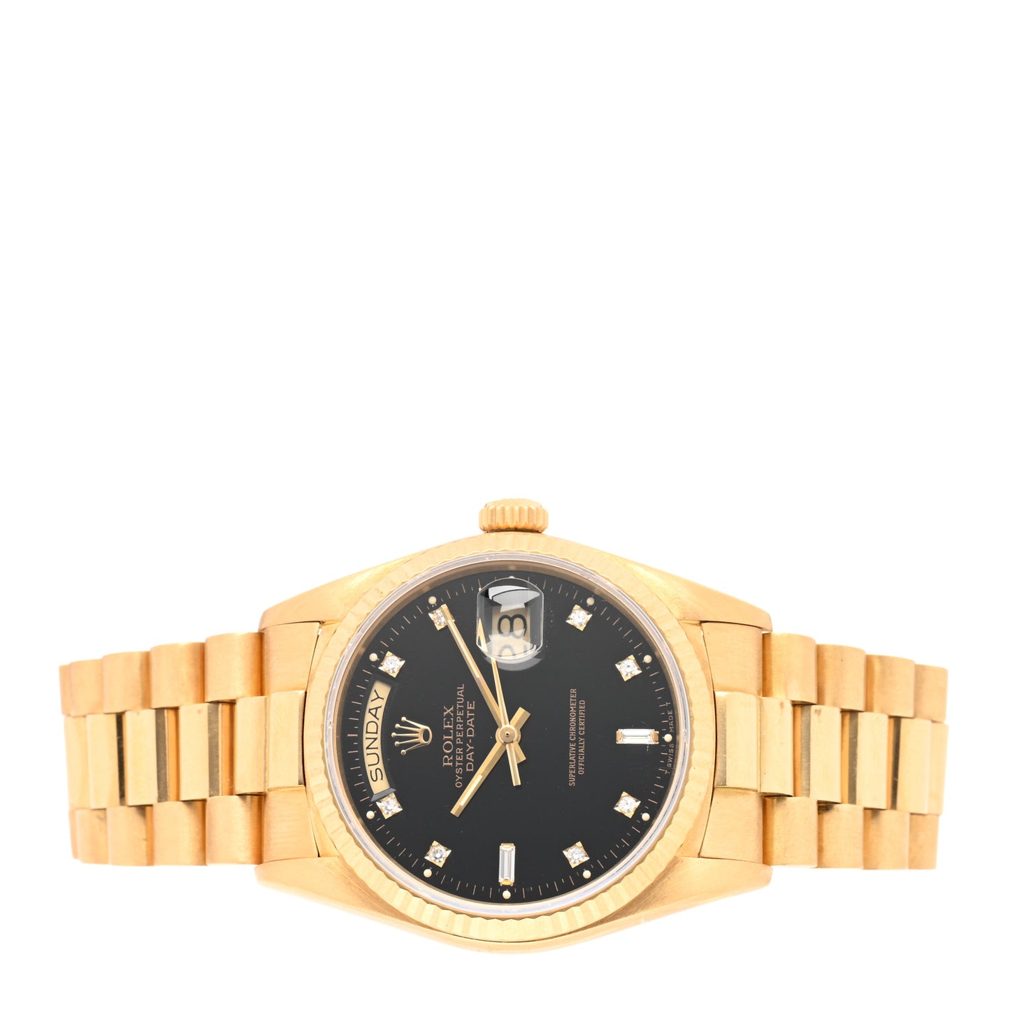 18K Yellow Gold Diamond 36mm Oyster Perpetual Day-Date President Watch Black 18038