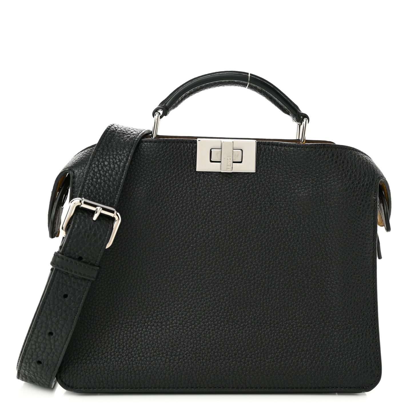 Cuoio Romano Vitello Cover Glazed Fabric Bi-Color FF 1974 Mini Peekaboo I SEE U Satchel Black Mimosa Tobacco Moro