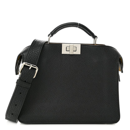 Fendi Cuoio Romano Vitello Cover Glazed Fabric Bi-Color FF 1974 Mini Peekaboo I SEE U Satchel Black Mimosa Tobacco Moro 3 of 11