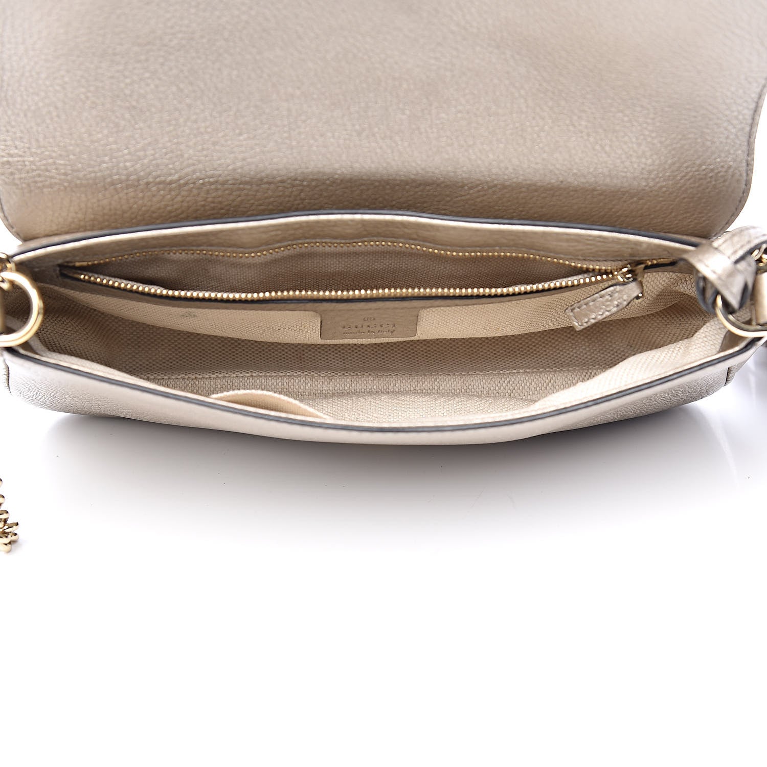 Gucci Metallic Pebbled Calfskin Medium Soho Flap Crossbody Golden Beige 5 of 11