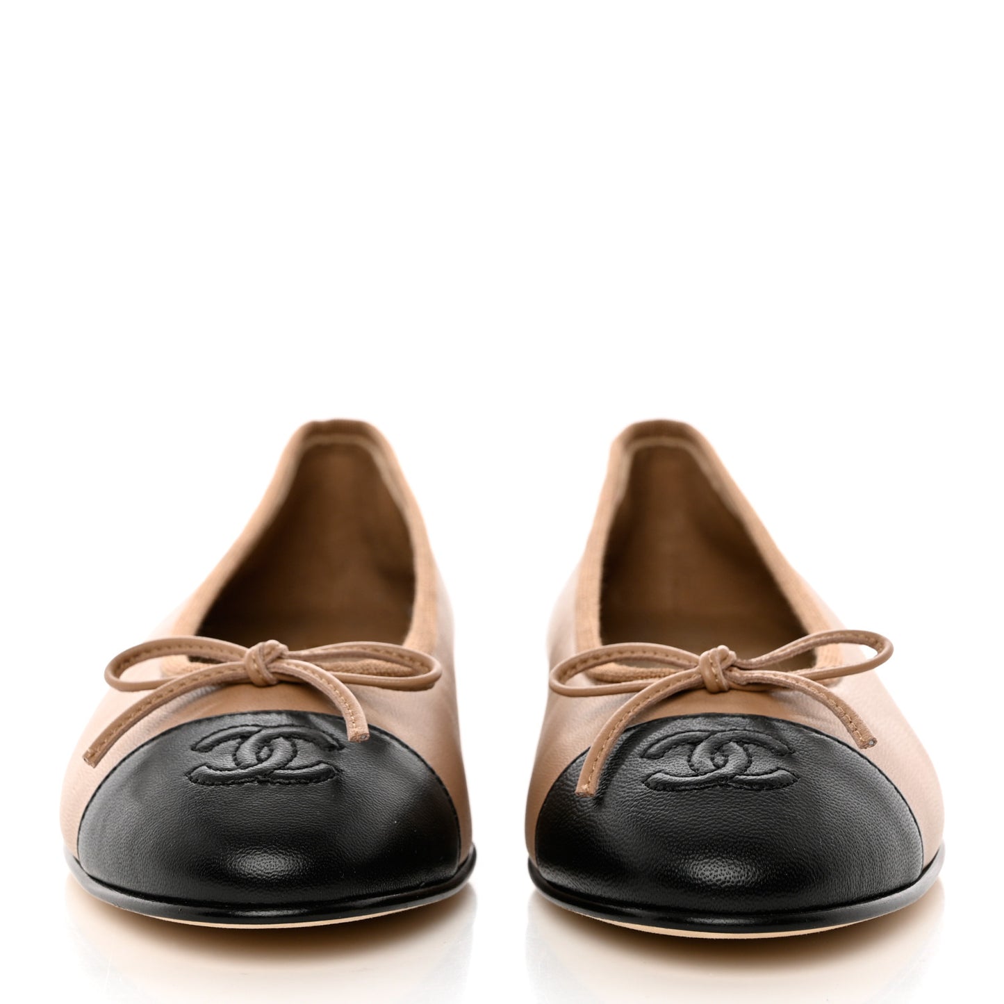 Lambskin Cap Toe CC Ballerina Flats 37 Beige Black