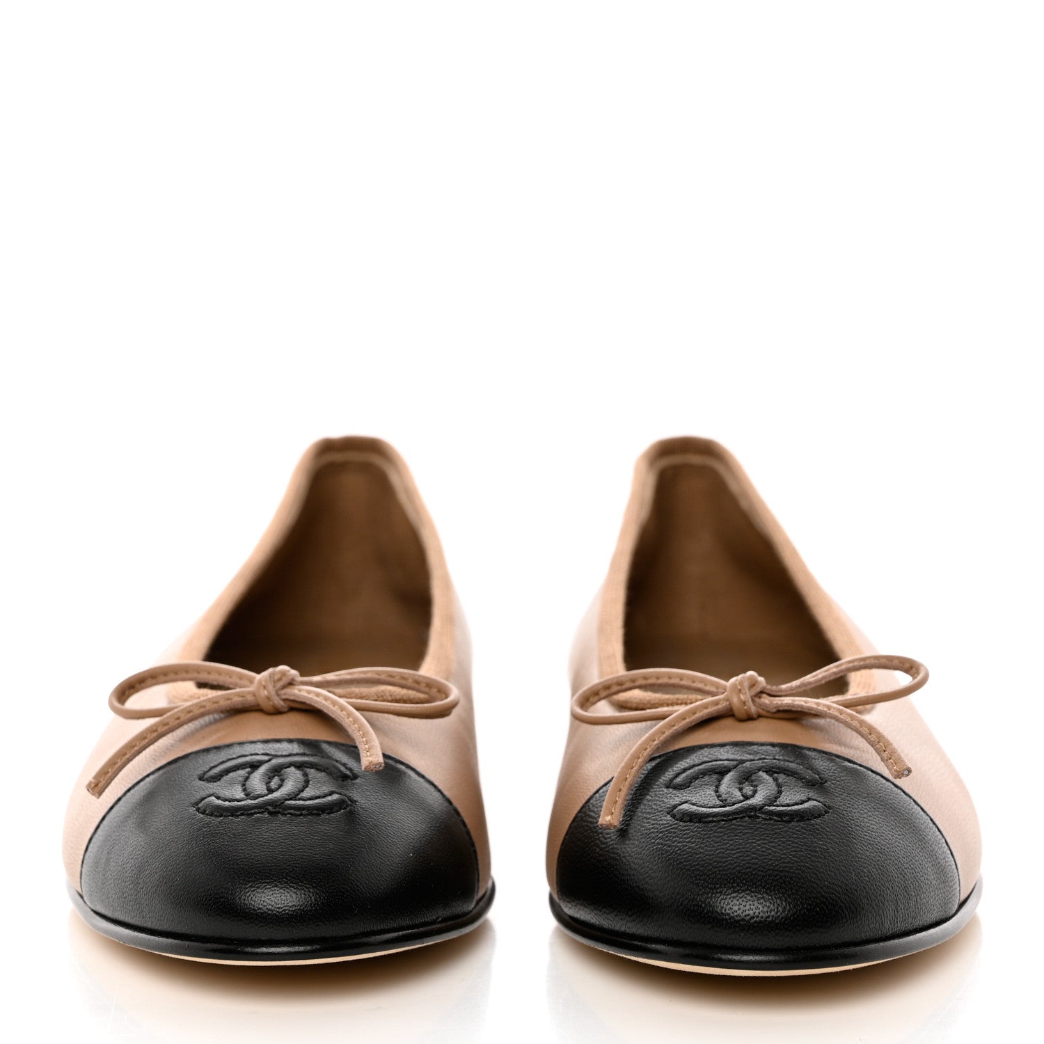 Chanel Lambskin Cap Toe CC Ballerina Flats 37 Beige Black 2 of 10